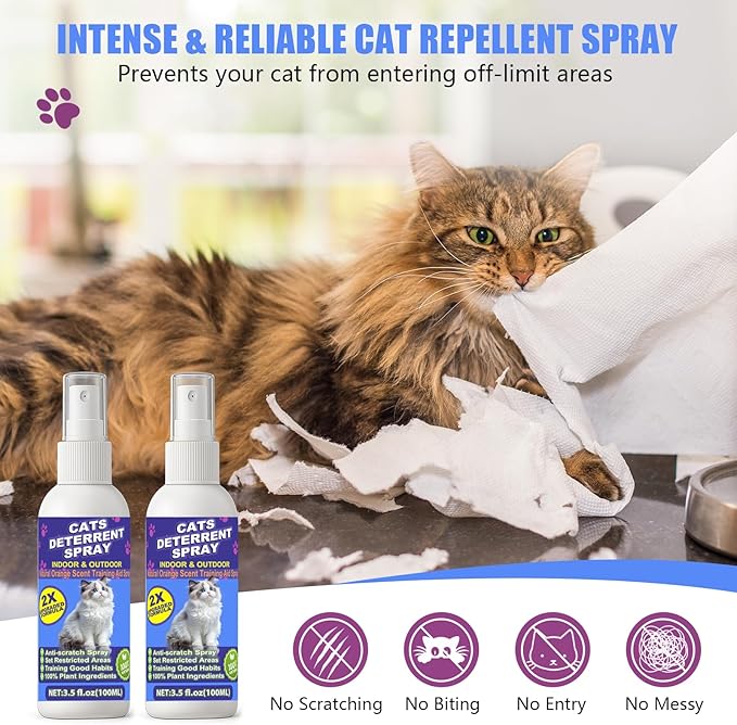 Cat Deterrent Spray - Cat Scratch Deterrent Spray for Furniture Protection, Scratch & Chew Deterrent Fei 02