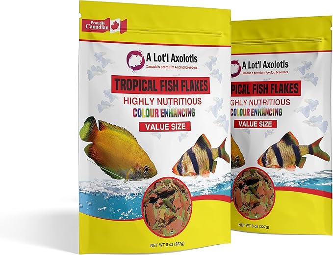 A Lot'l Axolotls Tropical Fish Flakes - Colour Enhancing - High Protein - Staple Food - 227g / 8 Oz Value Size