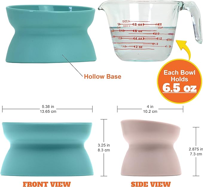 Kitty City Elevated Cat Bowls (Set of 2), Whisker-Friendly Raised Cat Food & Water Dishes, Modern Pedestal Design, Dishwasher Safe, 6.5 oz Each – Teal & Light Pink