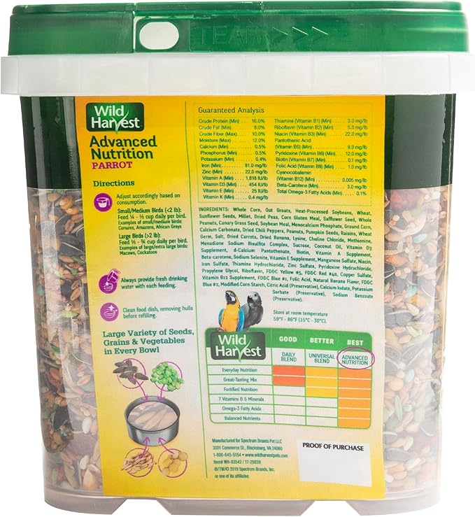 Wild Harvest Advanced Nutrition Parrot, 4 Pounds, Seed, Grain And Vegetable Mix