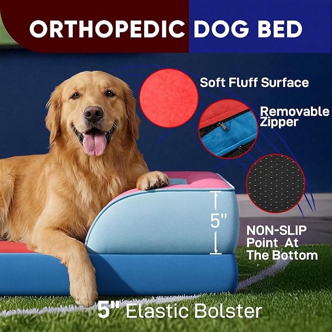 Comfort Expression Orthopedic Dog Bed for Extra Large Dogs 42x30 Inch, Waterproof Egg Crate Foam XL Pet Bed with Removable Bolsters, Dog Couch with Washable Cover & Non-Slip Bottom, Atlanta
