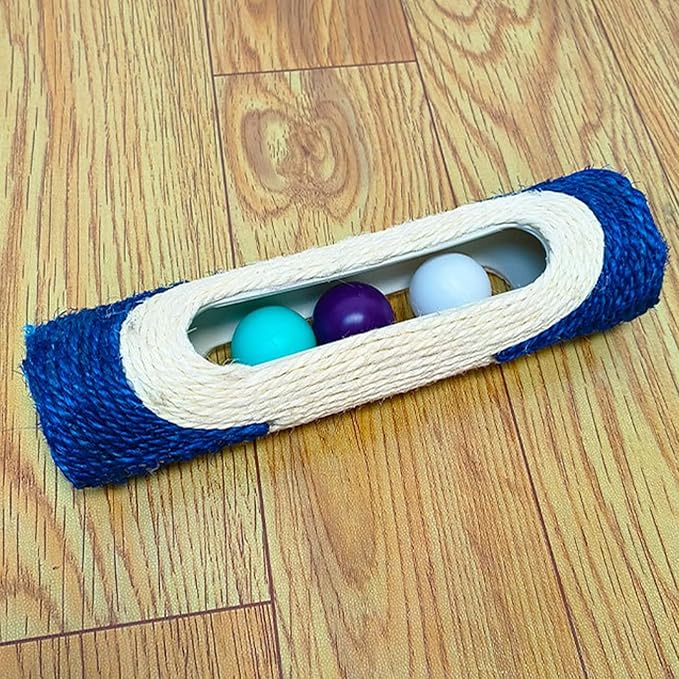 Cylindrical Scratching Board Sisal Cat Toys with 3 Pcs Ringing Balls 11 in Scratching Roller for Indoor Cats Playing (Blue)