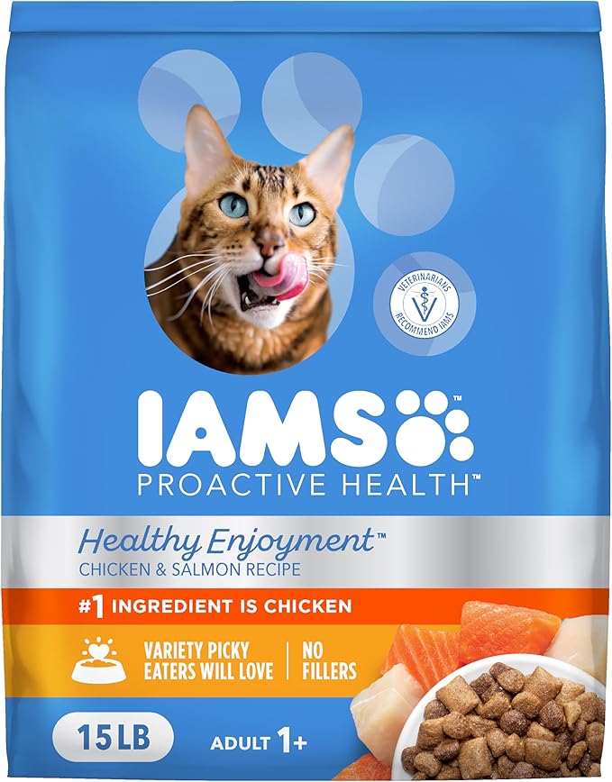 IAMS Healthy Enjoyment Dry Cat Food Chicken & Salmon Recipe, Cat Food Dry Recipe, 15 lb. Bag