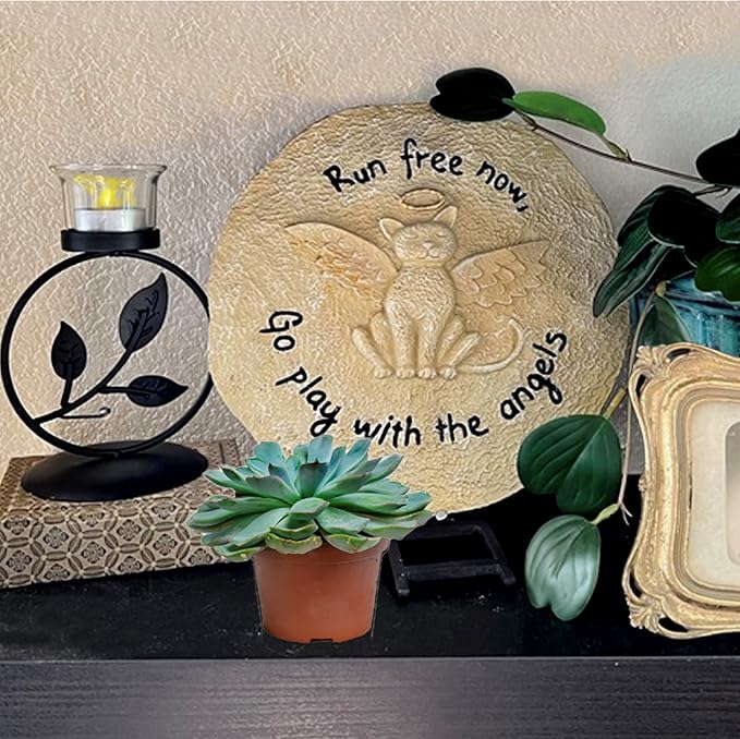 Lily's Home Pet Memorial Stone - Cat or Dog Grave Marker - Durable Waterproof Garden Memorial Stone for Indoor and Outdoor Use - Sympathy Gift for Pet Loss - Kitty Angel