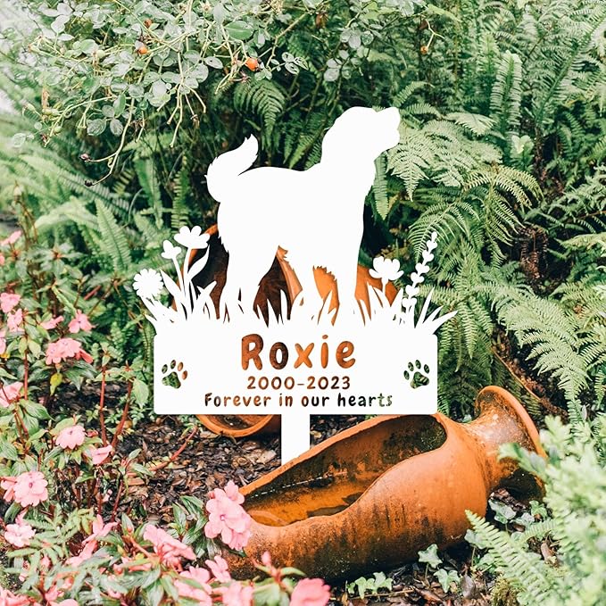 Personalized Golden Retriever Dog Memorial Grave Marker, Custom Dog Golden Retriever Memorial Garden Stake Metal Grave Marker, Customized Flowers Dog Memorial Stake Cemetery Marker