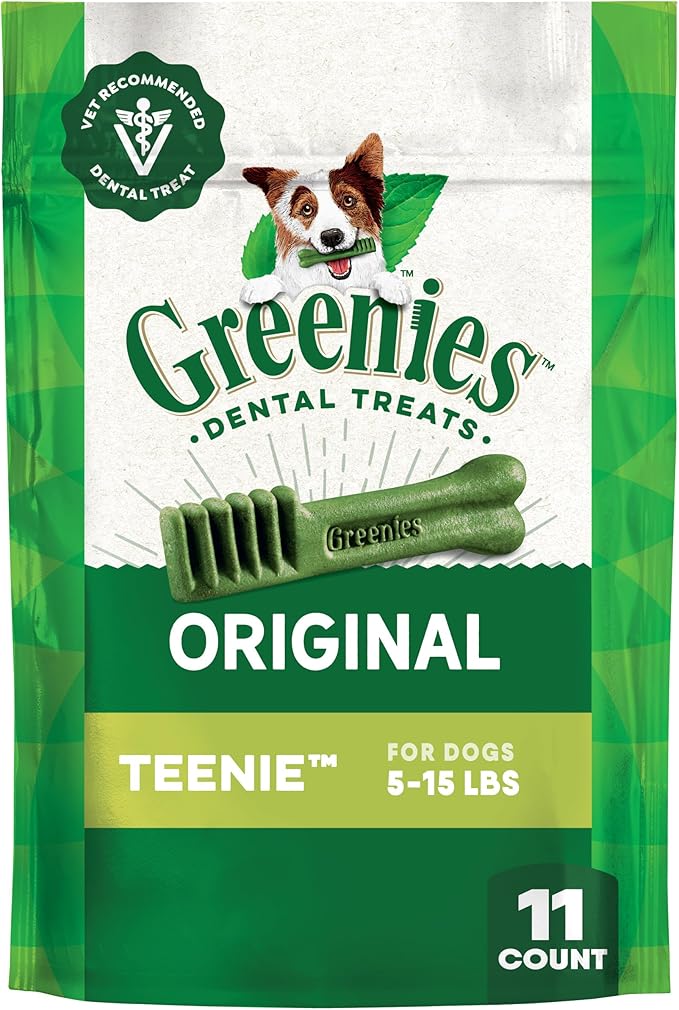 Greenies Veterinarian-Recommended Adult Natural Dental Dog Treats Teenie Size, Dog Dental Chews, Original Flavor, 3 oz. Pack, 11 Count