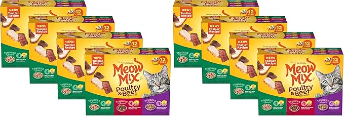 Meow Mix Tenders in Sauce Wet Cat Food,Poultry & Beef Variety Pack,2.75 Ounce Cup,(Pack of 96)