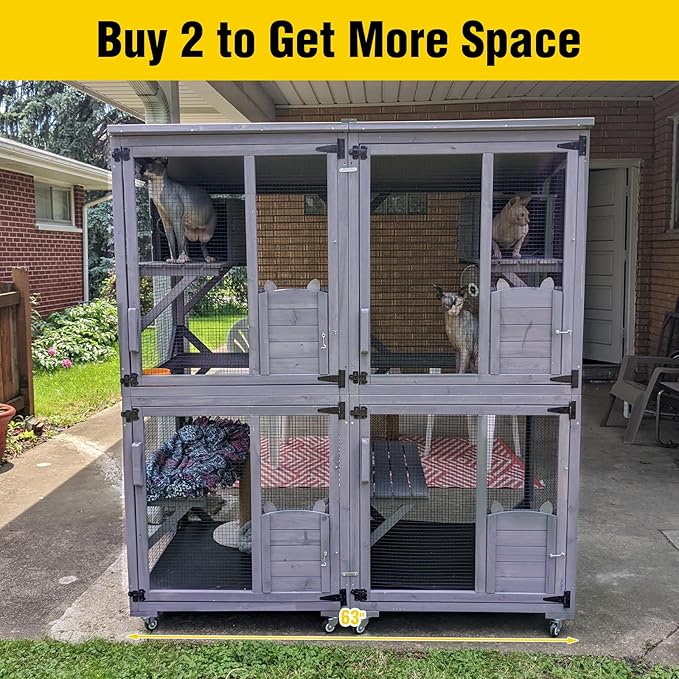 Aivituvin Catio Outdoor Cat Enclosure Wooden Cat Cage with Window Access Large Kitty House on Wheels Indoor Patio (Large)