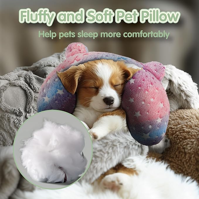 Dog Pillows for Medium Dogs, Glow in The Dark Soft Neck Pillow, U-Shaped Pillow for Cat and Dog, Machine Washable Toy & Birthday Gift (Glow Pink, M)