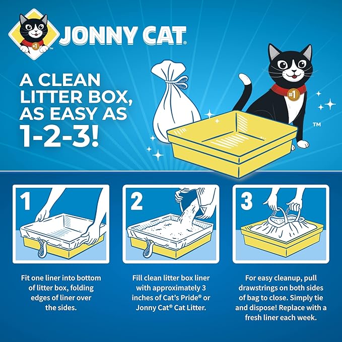 Jonny Cat Litter Box Liners: Heavy Duty - Tear & Leak Resistant - Drawstring Close - Jumbo, 15 Count (Pack of 2)