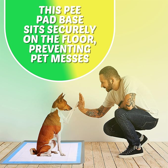 TidyFriend Dog Pee Pad Holder Tray Fits for 28” x 30” Wee Wee Pee Pads - Stable Grip, Raised Edges, Quick-Wipe Silicone Surface Dog Potty Tray Holder for Indoor Flooring Protection (Light Grey)