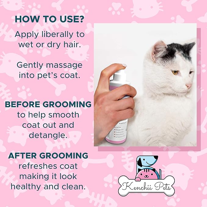Kenchii Professional Pet Grooming Spray for Kittens and Cats, All-Natural Scented Moisturizing Cat Detangler Spray, Kitten Conditioner Coat Shine Spray, Cat Grooming Supplies