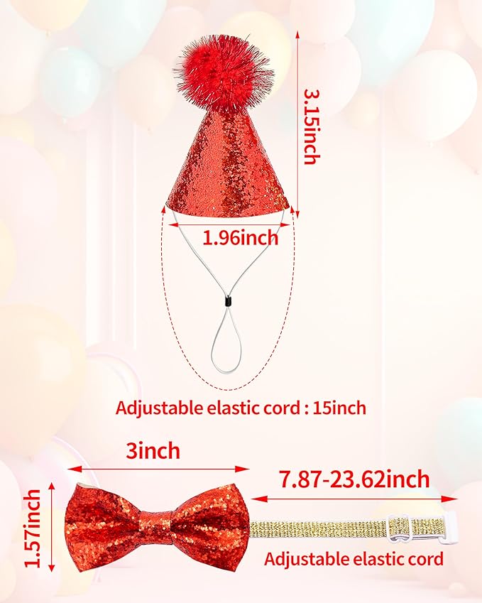 PET SHOW 20 Pack Mini Small Dog Birthday Hats Collar Bowties Glitter Set Adjustable Cat Party Headband and Bow Ties with Elastic Straps for Stuffed Animals Puppy Kitten Pet Costume Accessories