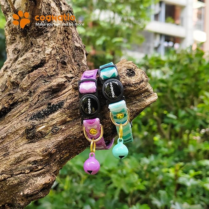 2 Pack Breakaway cat Collars with Bell,Safety Quick Release Pendant Cute Kitten Collar,Adjustable 20-30cm (Auqa+Purple, 20-30cm)