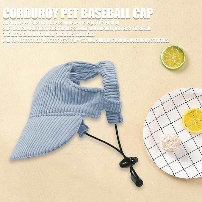 Dog Baseball Cap, Dog Cat Summer Beach Visor Hat with Ear Holes, Adjustable Puppy Sunbonnet Headdress (Blue, X-Small)