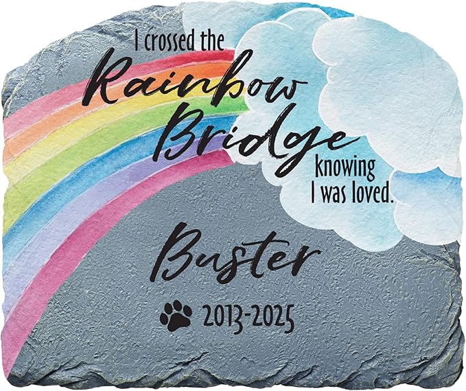 Let's Make Memories Over The Rainbow Bridge Garden Stone - Pet Memorial - Sympathy Garden Marker