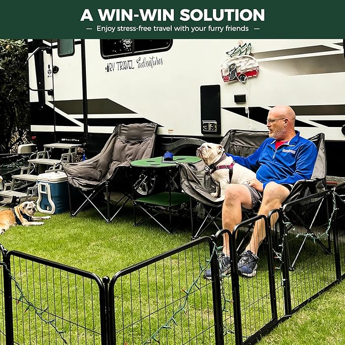 FXW Rollick Unleashed Dog Playpen for Indoor, Yard, RV Camping, 45 inch 16 Panels Dog Pen with RV Step Grid for Large Dogs, Black│Patented