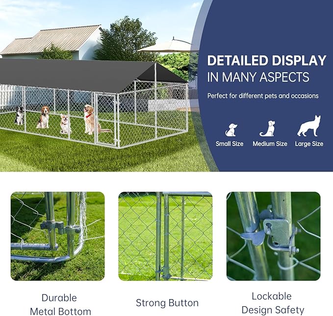 Outdoor Dog Enclosure Heavy Duty Dog Kennel House Mesh Dog Big Cage Pet Kennel Steel Fence with Secure Lock(236”x 118”)