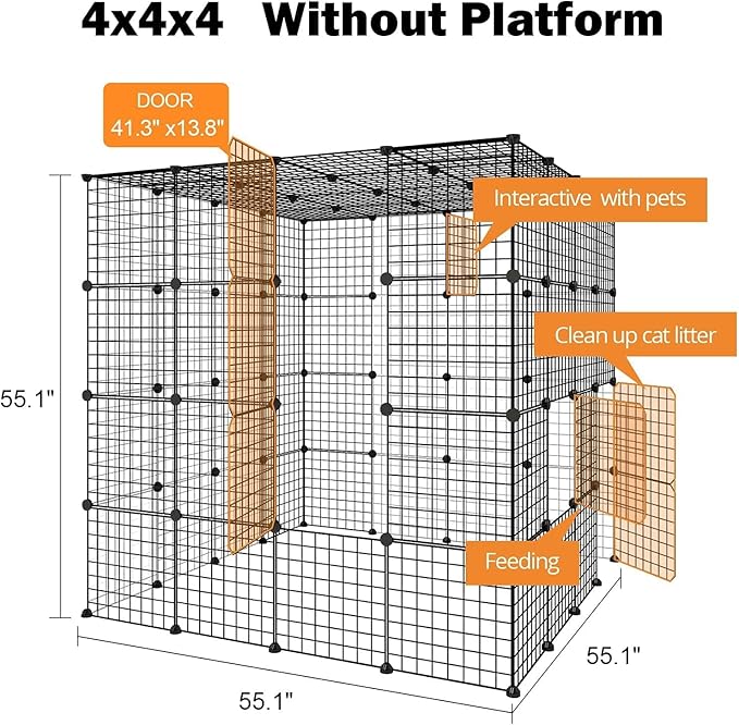 Oneluck 5-Tier Extra Large Cat Cages Indoor, 69 Inch Enclosure, Catio DIY Cat Playpen Detachable Metal Wire Kennels Cat Crate Exercise Place Ideal for 1-4 Cats (Without Platform)