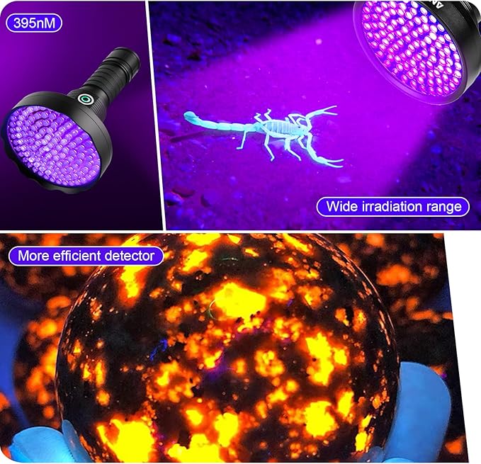 Rechargeable 128 LED UV Flashlight, Black Light for Pet Urine Detector Detection, Professional Black Light for Dog/Cat, Scorpions Hunting, Bed Bug Detection