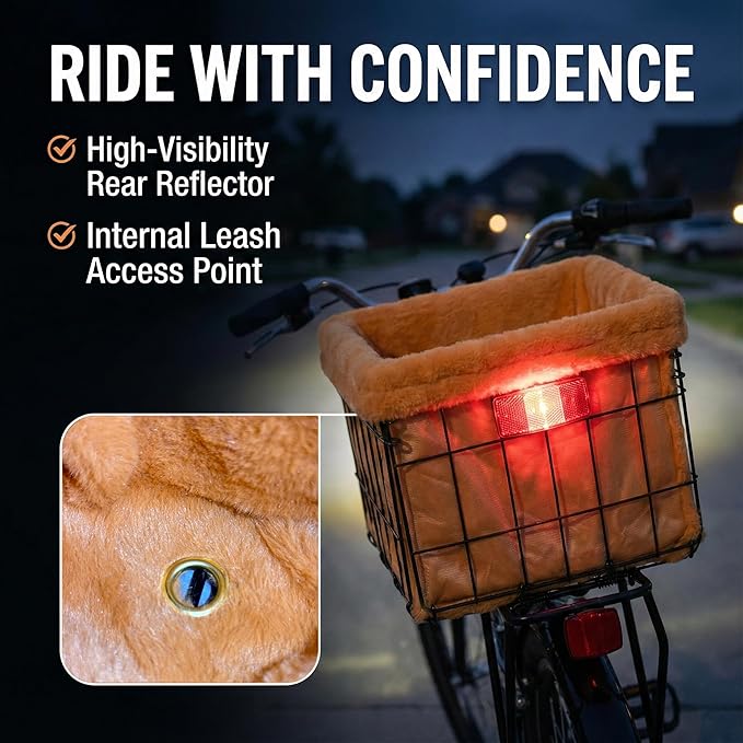 Xixter Pet Bike Basket with Liner & Mounting Hardware – Metal Wire Rear Bike Basket for Dogs & Cats – Comfortable Plush Bicycle Basket for Adult Bikes,Scooters – Secure Universal Rack Mount