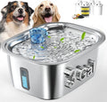 PETNF 3-Gallon Stainless Steel Dog Water Fountain for Large Dogs, Dog Water Bowl Dispenser with 4 Filters, Visible Water Window, Quiet Pump & LED Low-Water Indicator