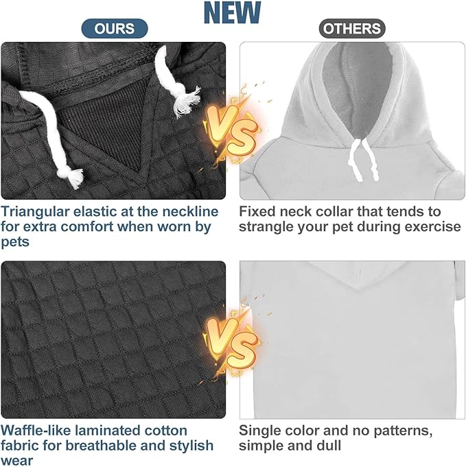 BEAUTYZOO Small Dog Hoodie Sweater with Pockets, Dog Clothes for Small Medium Dogs Boy Girl, Waffle-Like Laminated Cotton Pet Coats with Hat and Leash Hole, Black ML