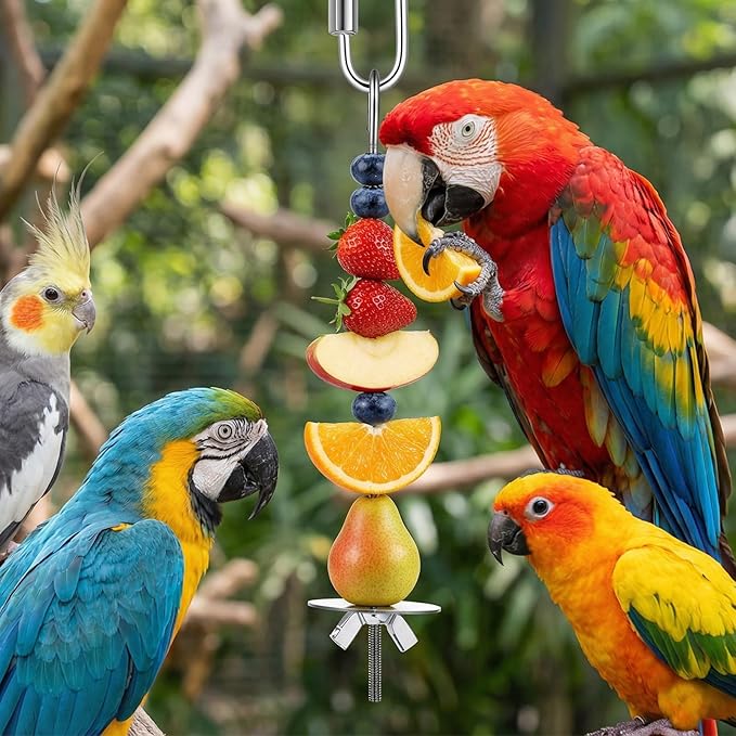 3 Pcs Bird Cage Food Holder, Stainless Steel Bird Foraging Toys, Birds Foraging Toys for Parakeets, Budgies, Macaws (3 Sizes)