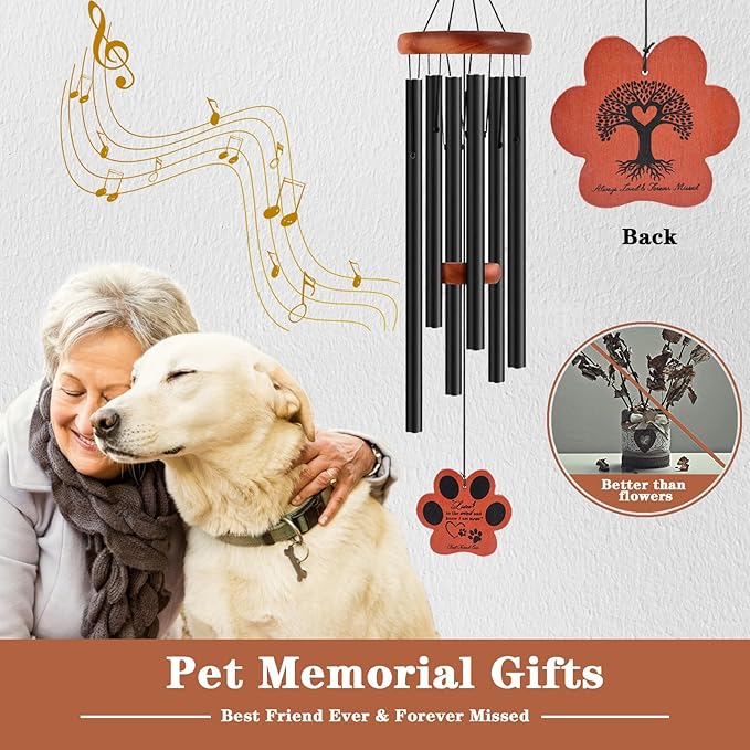 Pet Memorial Wind Chime, 28" Dog Memorial Gifts for Loss of Dog, Pet Loss Sympathy Bereavement Remembrance Gift