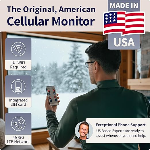 MarCELL Cellular Temperature, Humidity & Power Monitor (Verizon) - Made in The USA - RVs, Pet Safety Monitoring, Second Home Monitoring, Greenhouse Monitoring,- 24/7 Monitoring & Instant Alerts