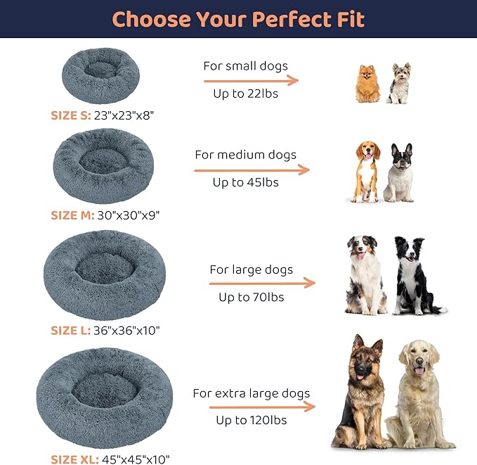 Donut Dog Bed - Premium Comfort for Anxiety Relief - Fluffy & Calming Design with Ultra-Plush Support | Cozy Round Dog Bed with Super Soft Circle Style (Dark Grey, Medium)