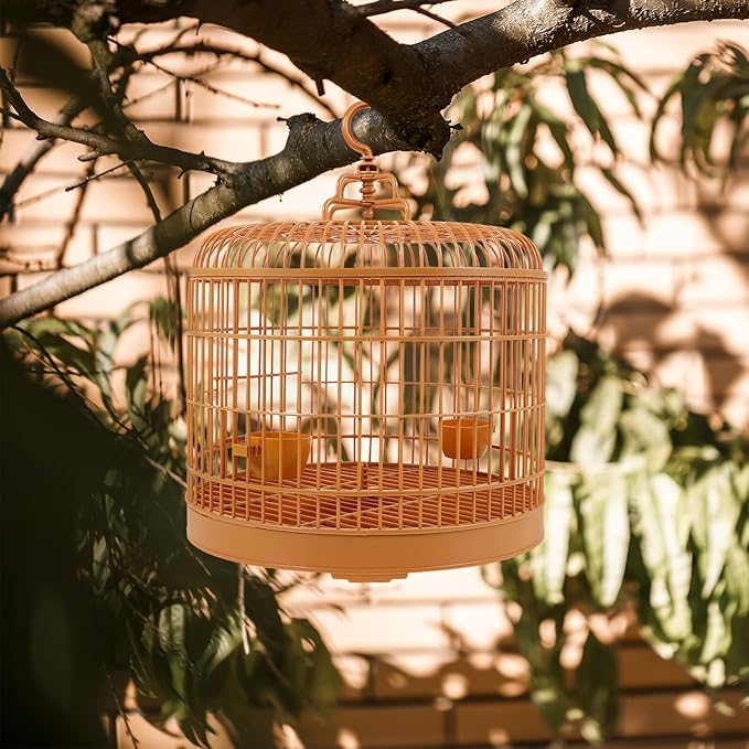 ERINGOGO Hanging Birdcage for Parakeets and Small Birds, Plastic Decorative Outdoor Cage with Handle, 29.5-inch Dome Top for Travel and Home Use