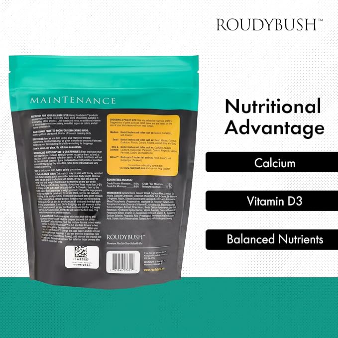 RoudyBush Daily Maintenance Food for Birds - Scientifically Formulated Bird Feed - Bird Food Pellets w/Corn, Wheat, Soy & More - Nutritious & Healthy Feed for Birds (Nibles, 44oz)