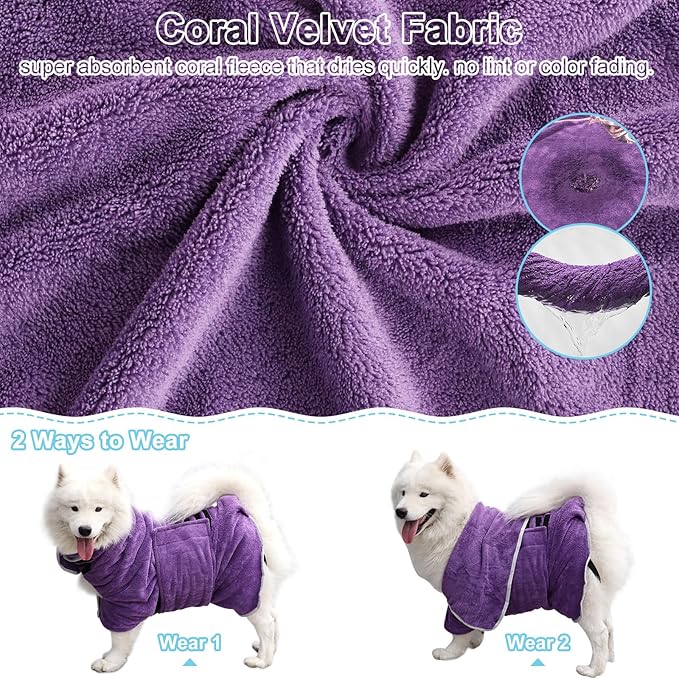 Dog Towel, Gimilife Dog Bathrobe Pet Grooming Towel Drying Coat Robes for After Bath Collection Absorbent Microfiber Towels Dogs Bath for Drying Dogs Small Medium Large