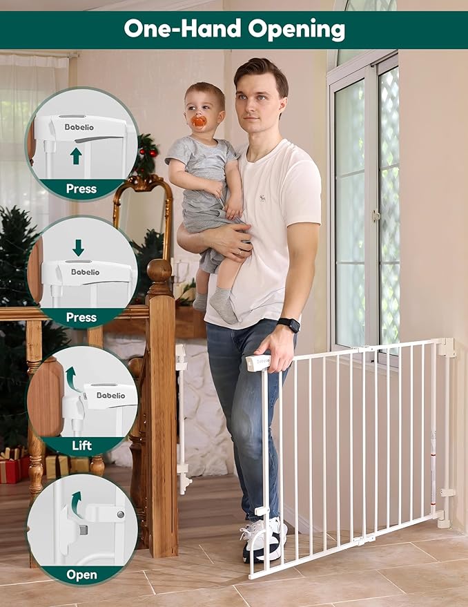 Babelio Removable & No Bottom Bar Baby Gate, 29-43", 36" H Extra Tall Hardware Mounted (Drill Needed)| Wide Walk-Thru| Auto-Close Safety Dog/Pet Gate for Stairs & Doorways (White)