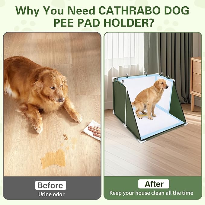 24x24x17.7 Dog Pee Pad Holder with High Walls,Waterproof Puppy Litter Box,Foldable Indoor Dog Potty,No Spill Pet Toilet for Small/Medium Puppy, Easy Clean,Army Green