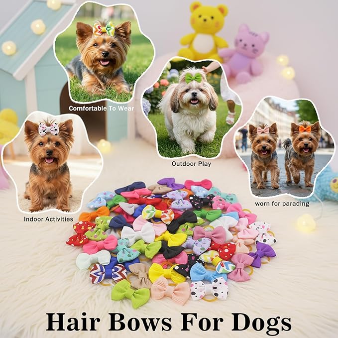 Puppy Hair Bows Small Dog Mini Rubber Bands Doggie Bowknot Pet Grooming Accessories 60pcs (30 Pairs) - Puppy Bows for Small Dogs Girl