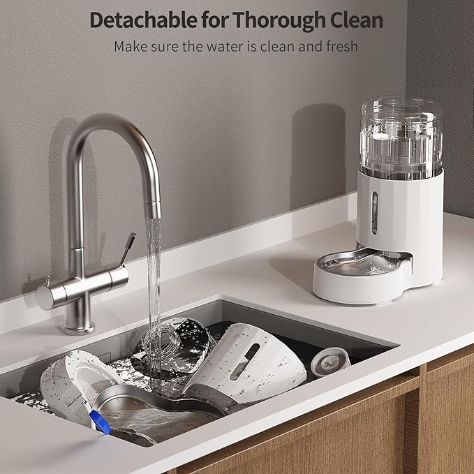 Cat Water Dispenser with Stainless Steel Bowl, Automatic Gravity Water Dispenser for Cats or Small Medium Size Dogs, Large Capacity, Easy to Clean and Safe for Pets (4L White)