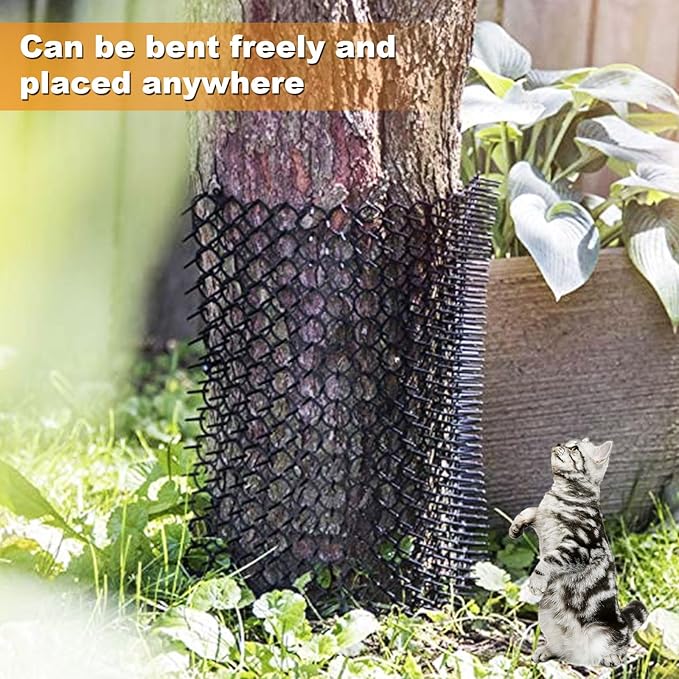 16PCS Cat Scat Mat 16" x 8" Cat Spike Keep Cats Out of Yard Permanently, Scat Mat with Spiked Outdoor Garden & Indoor Furniture, Square Cat Deterrent for Counters, Plastic Anti Dog Digging Deterrent