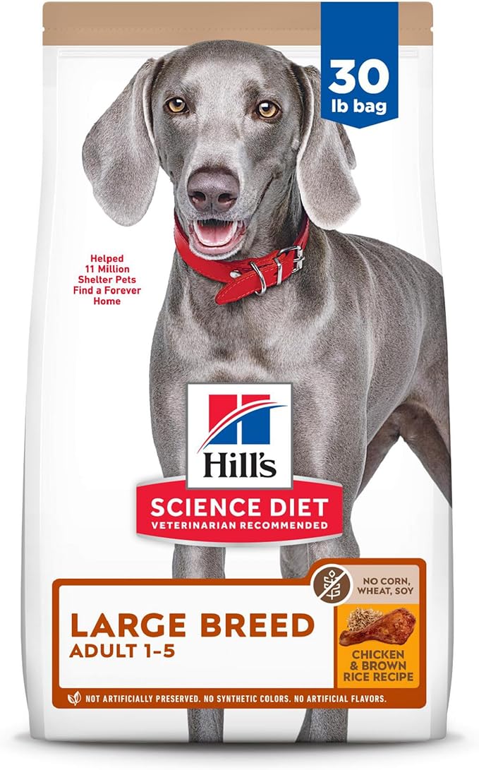 Hill's Science Diet Large Breed Adult Dry Dog Food 1-5, Quality Protein for Joint Support & Lean Muscles, No Corn, Wheat, Soy Chicken & Brown Rice, 30 lb. Bag