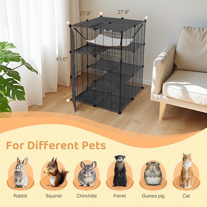 ZENY Cat Cage Indoor Cat Enclosures DIY Cat Playpen Detachable Metal Wire Kennels with Extra Large Hammock for 1-2 Cats, Ferret, Chinchilla, Rabbit or Small Animals