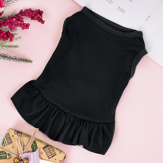 Dog Dresses Cat Skirt Solid Color Dog Clothes Summer Sleeveless Puppy Girl Clothes for Small Pet Dogs Cats (Black, Small)