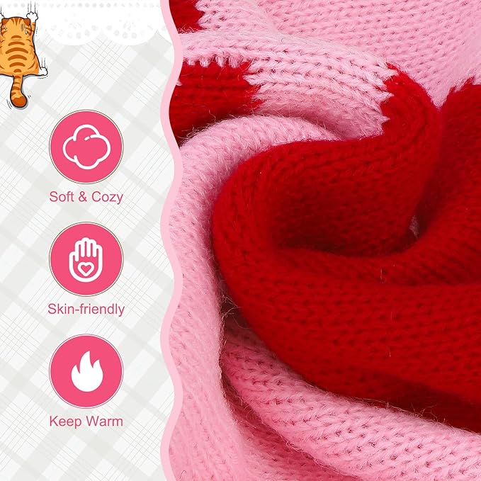 EXPAWLORER Cat Valentines Outfit Sweater Cardigan - Valentine's Day Knit Cat Clothes, Soft Puppy Sweater with Sleeve, Cute Warm Pet Clothing Knitwear, Kitten Coat for Girl Boy Cats, Love Heart L