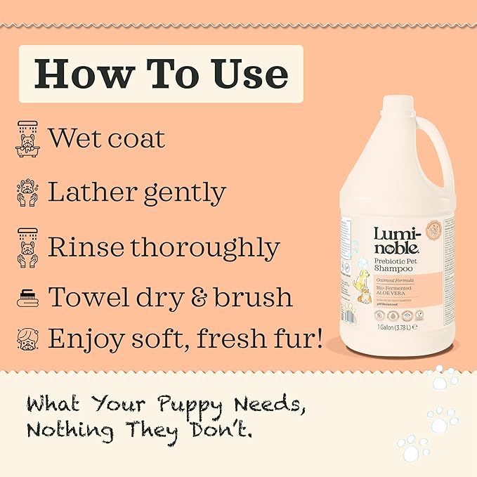 Prebiotic Hypoallergenic Sensitive Dog Shampoo – Oatmeal & Vanilla Scent Formula, Sensitive Skin | Vegan, Paraben-Free, Moisturizing & Deodorizing, Pet Shampoo | Safe for Dogs & Cats – 1 Gallon