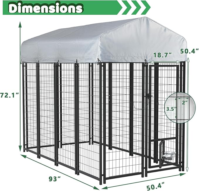 LEMBERI 8x4x6 FT Outdoor Dog Kennel for Large Dogs, Heavy Duty Welded Wire Steel Dog Playpen Fence with Secure Lock, Pet Pen with UV-Resistant Waterproof Roof Cover for Outside