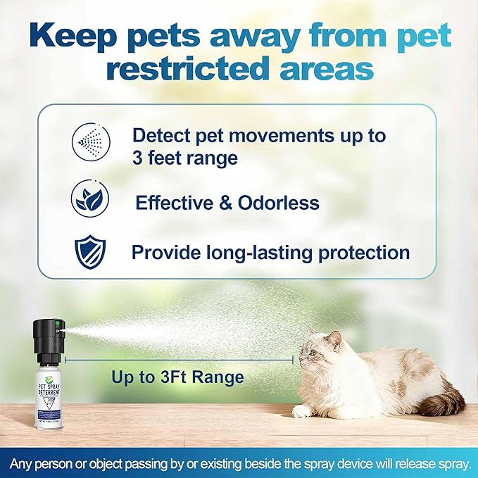Cat Deterrent Spray Refill, Pet Spray Deterrent System, Motion Activated Cat System, Cat & Dog Odorless & Indoor, Up to 3 Feet Away, Pet Deterrent Spray Refill 3 Pack 11.67Oz