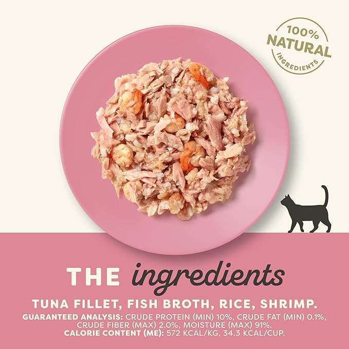Applaws Natural Wet Cat Food in Broth, Limited and Natural Ingredients, High Protein with No Artificial Additives, Tuna Fillet & Shrimp in Broth (10 x 2.12 oz Easy-Open Cups)