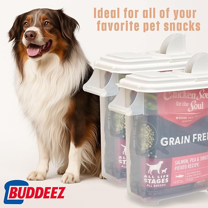 Buddeez 32 Quart Pet Food Dispenser with Lid - Airtight Storage for Dog Food, Cat Food, and Bird Seed - Easy Pour Spout for Mess Free Serving