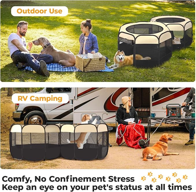 EighteenTek® 2-in-1 Pop Up Cat Playpen XLarge, Dog Puppy Pet Playpen, Indoor Outdoor Cats Enclosed, Cat Tent House Crate Cage, Portable & Foldable Playpen for Kittens(No Divider, Unified Space)