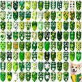 100 Pcs St. Patrick's Day Dog Bandanas Irish Pet Bandanas Bulk Holiday Green Four Leaf Clover Triangle Pet Bibs Scarf for Medium Large Dog St. Patricks Day Irish Festival Costume Decor